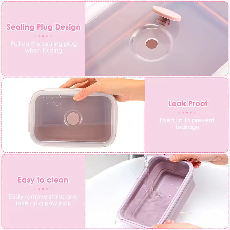 Collapsible Food Storage Containers Foldable Silicone Lunch Containers with Lids, Rectangle Collapsible Bowls Round Food Bowls