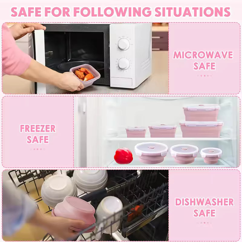 Collapsible Food Storage Containers Foldable Silicone Lunch Containers with Lids, Rectangle Collapsible Bowls Round Food Bowls