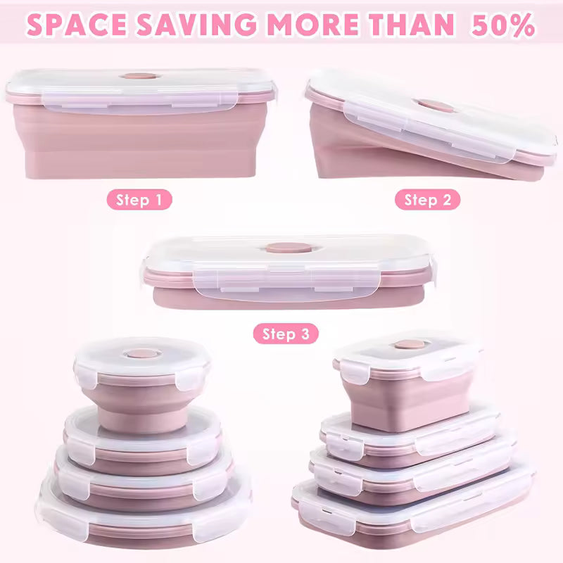 Collapsible Food Storage Containers Foldable Silicone Lunch Containers with Lids, Rectangle Collapsible Bowls Round Food Bowls