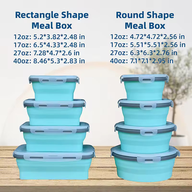 Collapsible Food Storage Containers Foldable Silicone Lunch Containers with Lids, Rectangle Collapsible Bowls Round Food Bowls